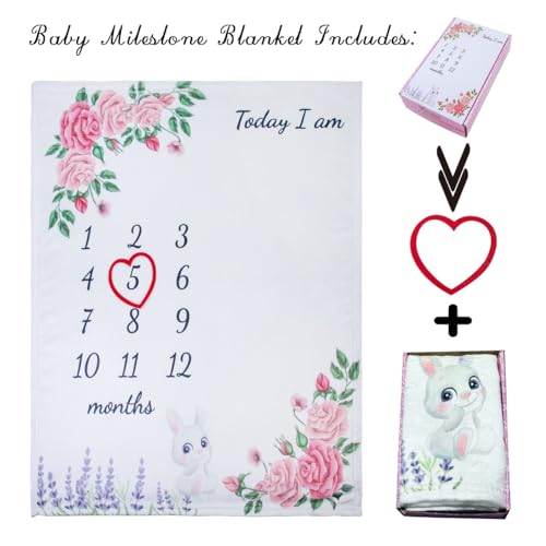 vmaisi Baby Milestone Blanket Gifts - Newborn Boy & Girl Monthly Year Infant Growth Blankets Nursery Swaddling Blankets (Green Animals - Baby, Double Printed)
