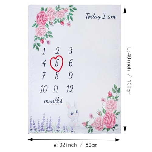 vmaisi Baby Milestone Blanket Gifts - Newborn Boy & Girl Monthly Year Infant Growth Blankets Nursery Swaddling Blankets (Green Animals - Baby, Double Printed)