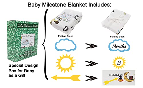 vmaisi Baby Milestone Blanket Gifts - Newborn Boy & Girl Monthly Year Infant Growth Blankets Nursery Swaddling Blankets (Green Animals - Baby, Double Printed)