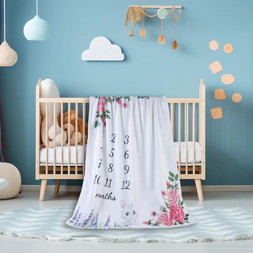 vmaisi Baby Milestone Blanket Gifts - Newborn Boy & Girl Monthly Year Infant Growth Blankets Nursery Swaddling Blankets (Green Animals - Baby, Double Printed)