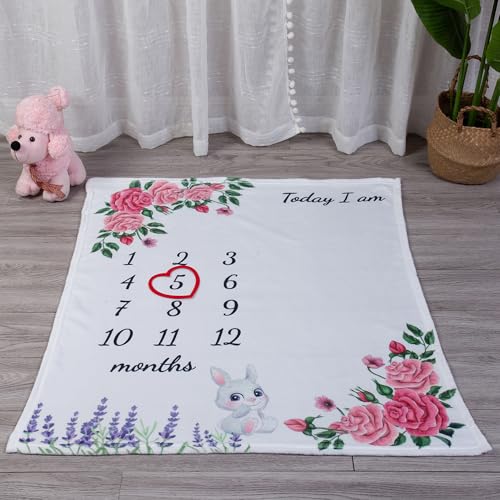 vmaisi Baby Milestone Blanket Gifts - Newborn Boy & Girl Monthly Year Infant Growth Blankets Nursery Swaddling Blankets (Green Animals - Baby, Double Printed)