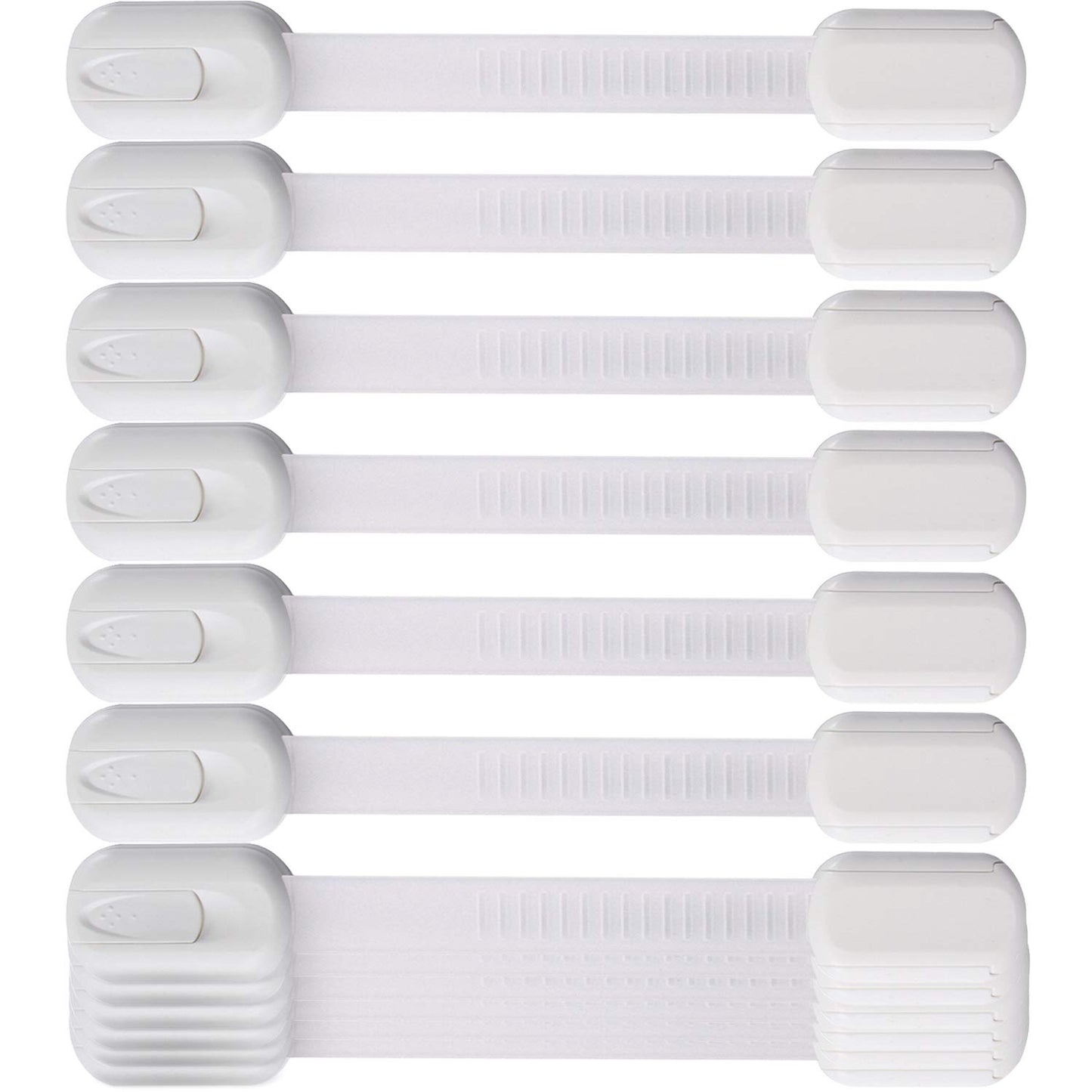 6 Pack Vmaisi Multi-Use Adhesive Straps Locks - Childproofing Baby Proofing Cabinet Latches for Drawers, Fridge, Dishwasher, Toilet Seat, Cupboard, Oven,Trash Can, No Drilling (White) (6)