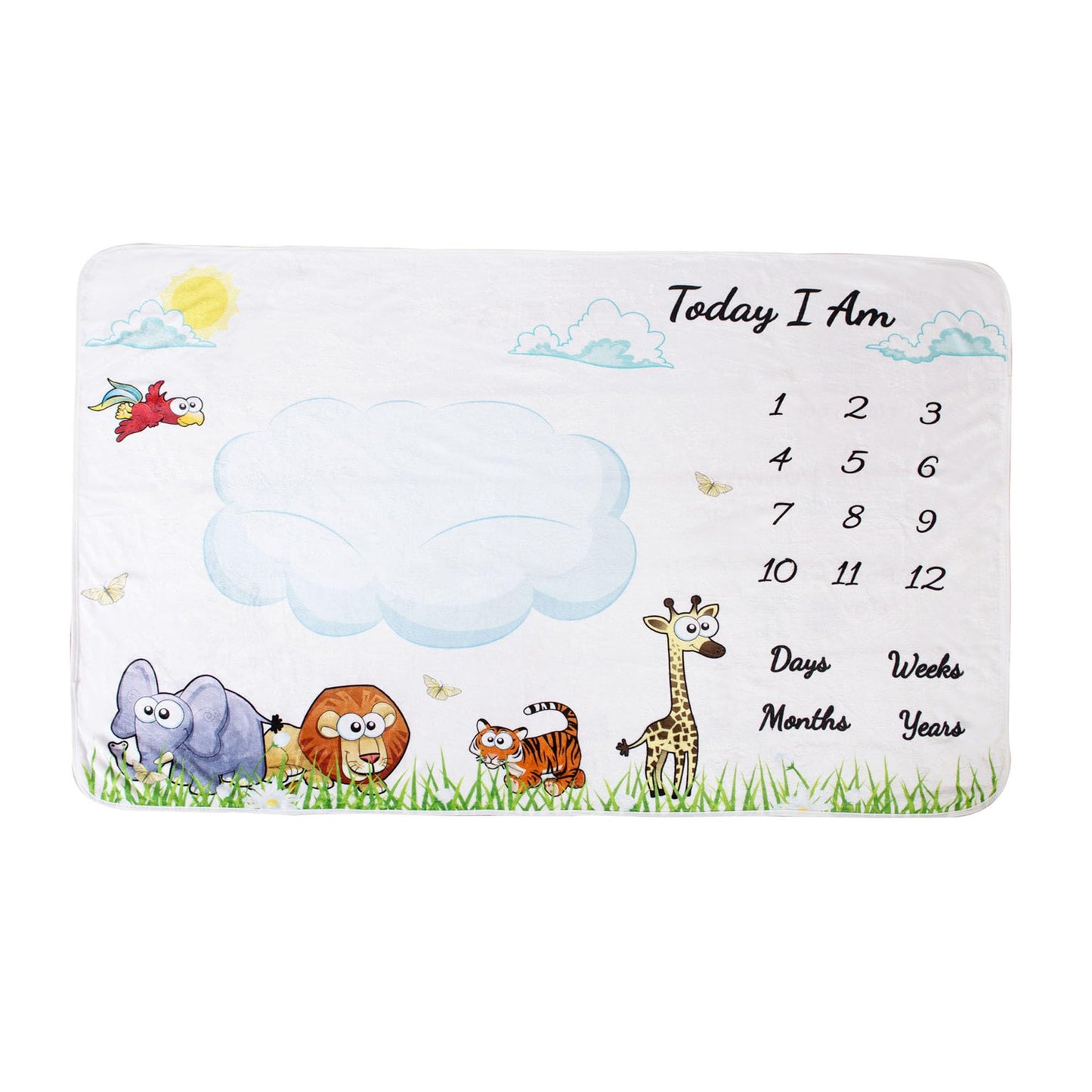 vmaisi Baby Milestone Blanket Gifts - Newborn Boy & Girl Monthly Year Infant Growth Blankets Nursery Swaddling Blankets (Green Animals - Baby, Double Printed)