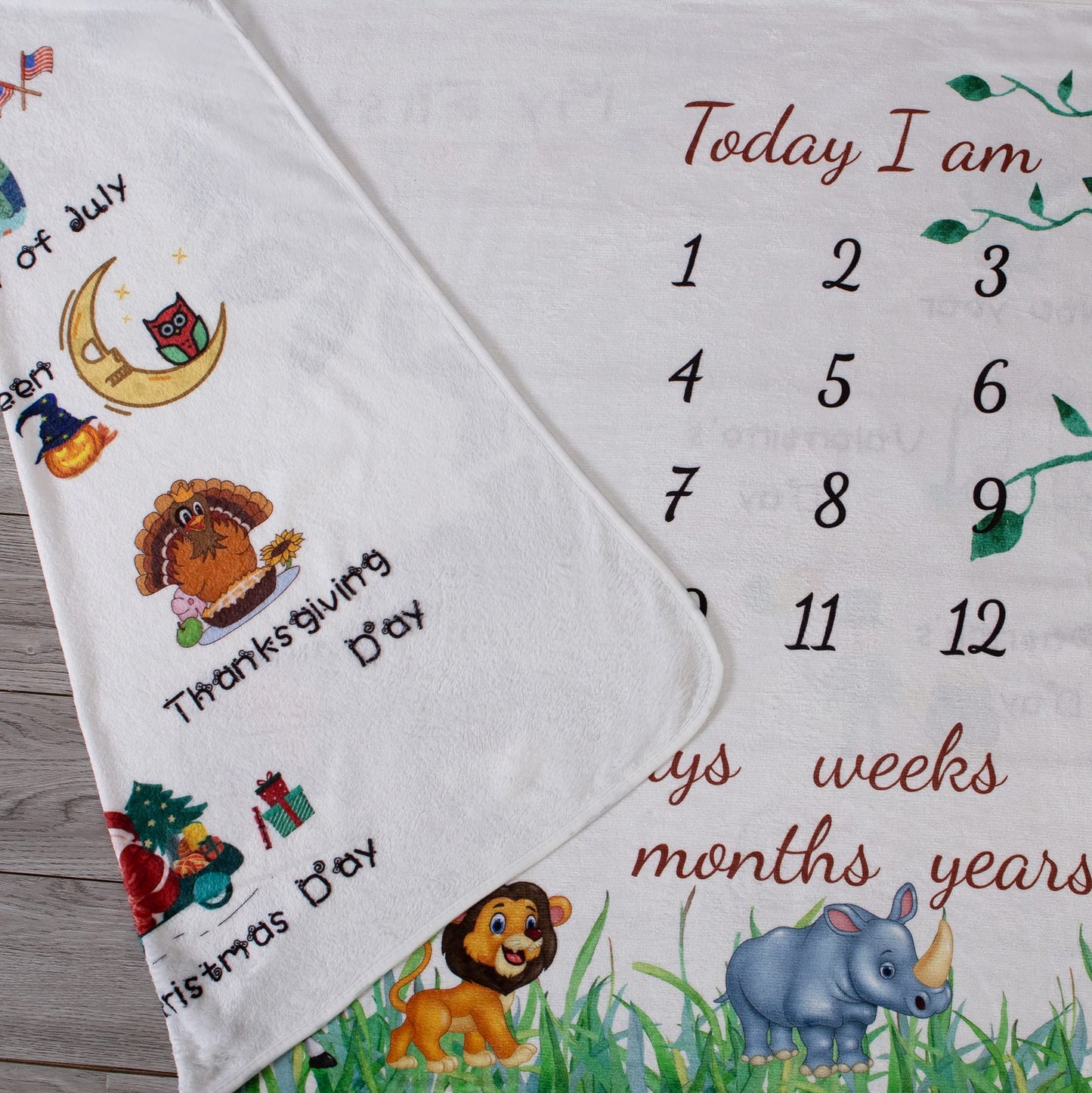 vmaisi Baby Milestone Blanket Gifts - Newborn Boy & Girl Monthly Year Infant Growth Blankets Nursery Swaddling Blankets (Green Animals - Baby, Double Printed)