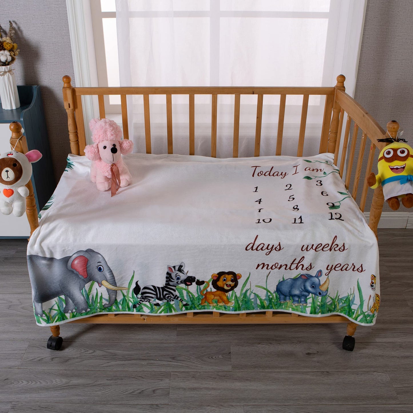 vmaisi Baby Milestone Blanket Gifts - Newborn Boy & Girl Monthly Year Infant Growth Blankets Nursery Swaddling Blankets (Green Animals - Baby, Double Printed)