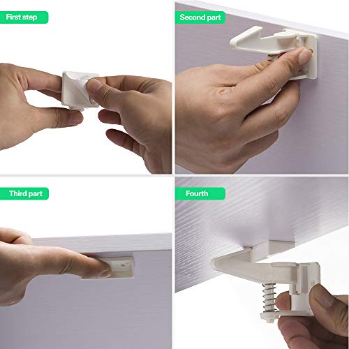 Cabinet Locks Child Safety Latches - 20 Pack VMAISI Baby Proofing Cabinets & Drawers Lock - Upgraded Stronger Adhesive Easy Installation - No Drilling